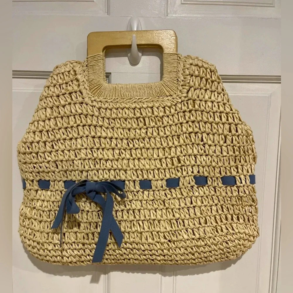 Women Straw Handbag Square Beach Bag Woven hand Bag Large Capacity Tote
